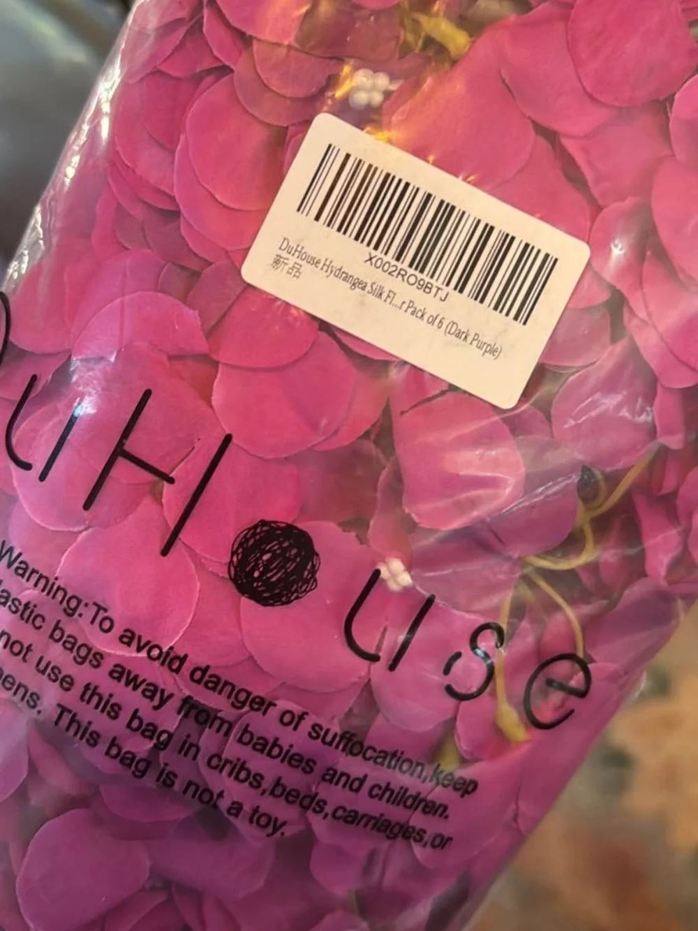 Faux Hydrangea Stem in Fuchsia